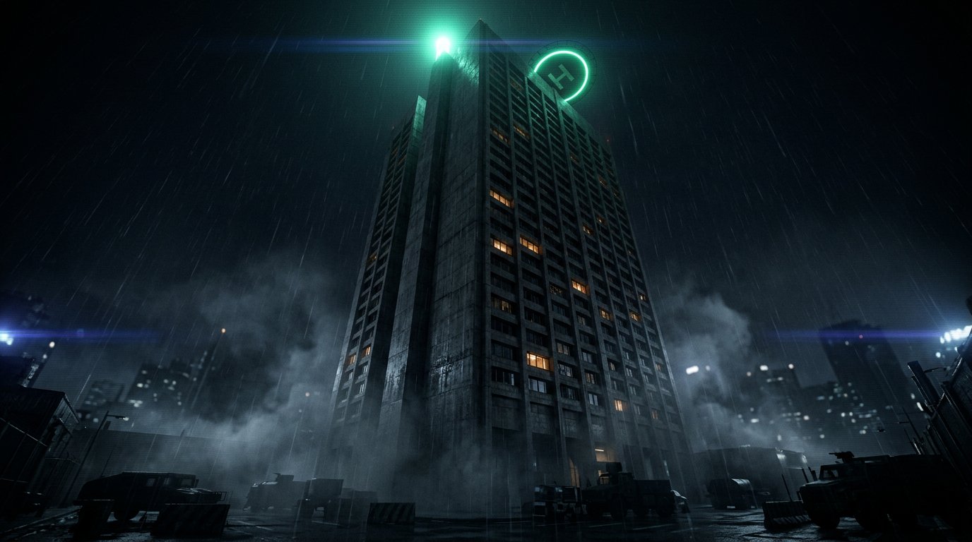 Apex Tower rising into the night